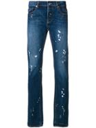 Les Hommes Urban Distressed Paint Splatter Jeans - Blue