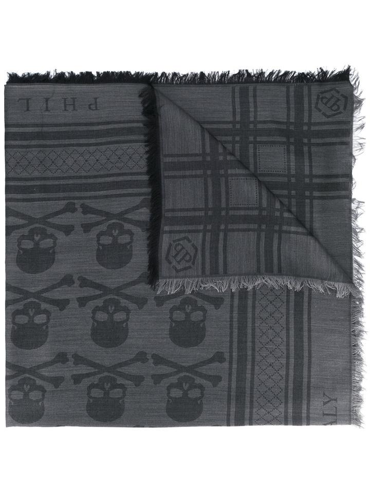 Philipp Plein - Skull Print Scarf - Men - Silk/modal/wool - One Size, Black, Silk/modal/wool