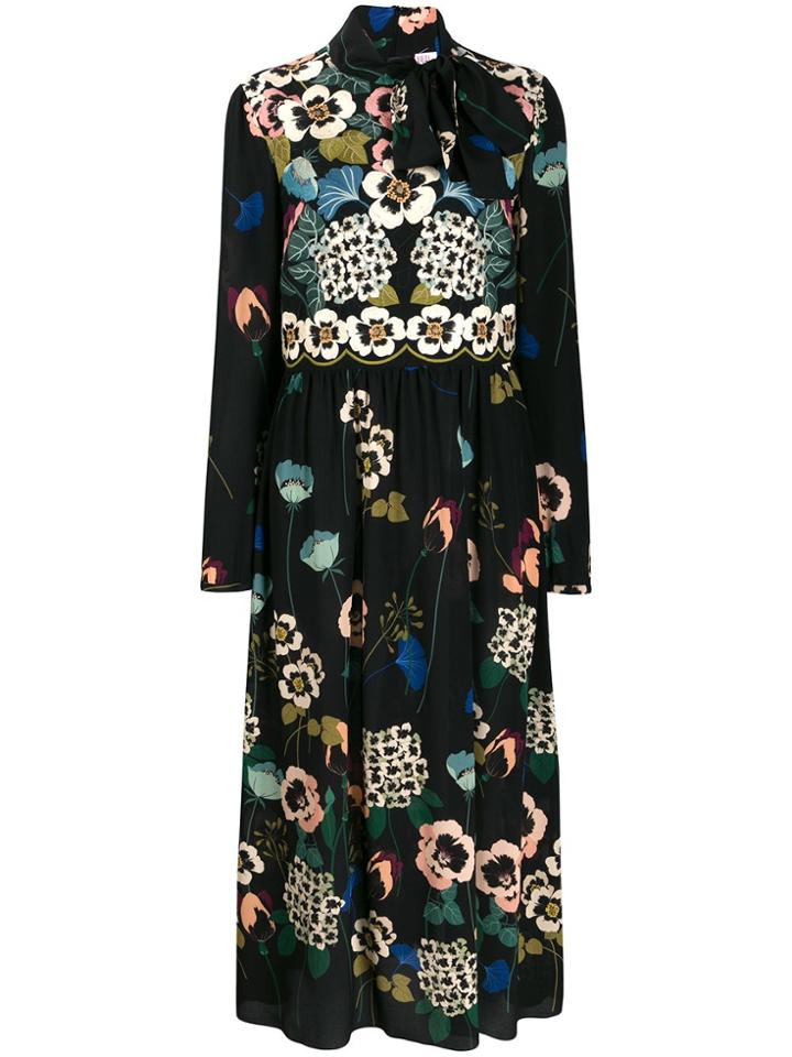 Red Valentino Red(v) Poppy Print Macramé Embellished Dress - Black