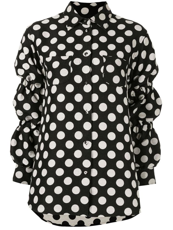 Pushbutton Polka Dot Sausage Sleeve Shirt - Black