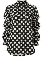 Pushbutton Polka Dot Sausage Sleeve Shirt - Black