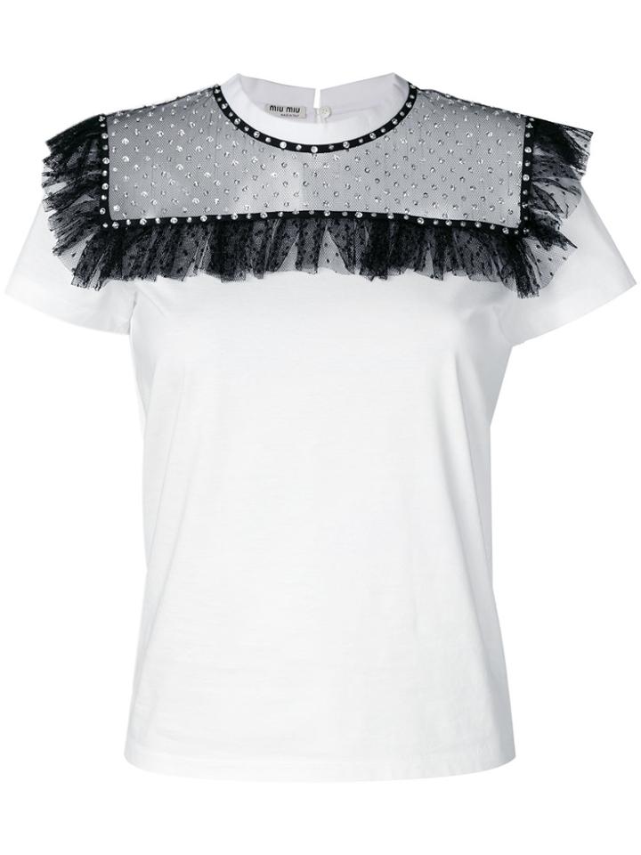 Miu Miu Sequin-embellished Ruffle T-shirt - White
