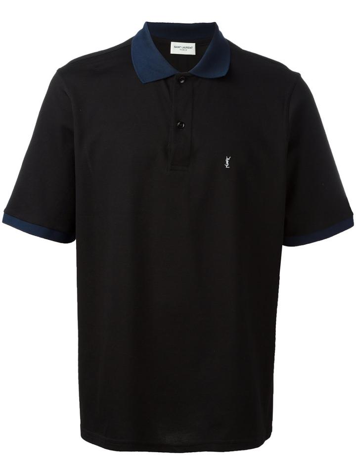 Saint Laurent Block Collar Polo Shirt, Men's, Size: Large, Black, Cotton