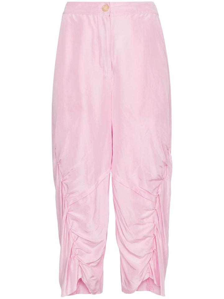 By Walid Silk High Waisted Ruched Trousers - Pink