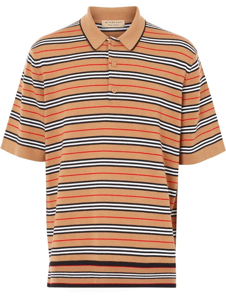 Burberry Icon Stripe Merino Wool Polo Shirt - Yellow