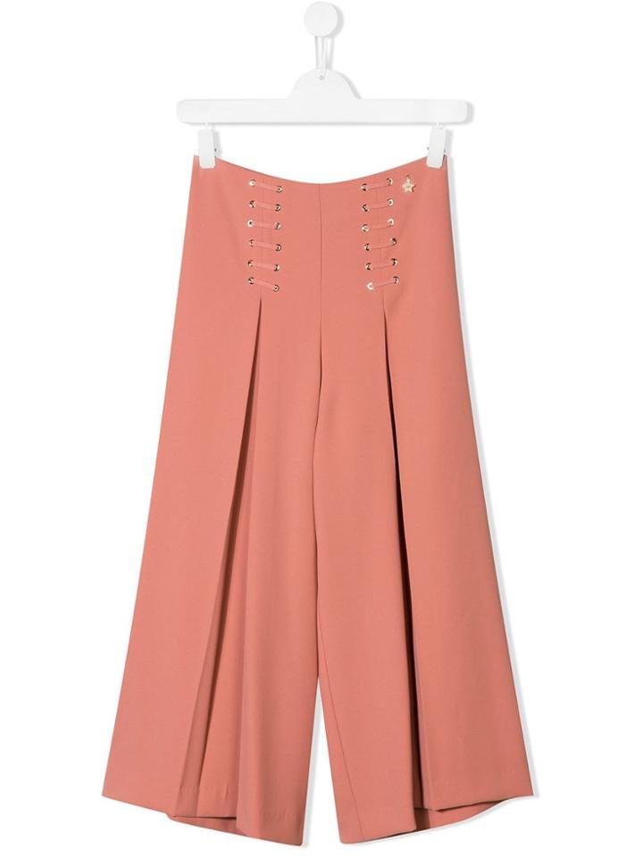 Elisabetta Franchi La Mia Bambina Laced Pleated Wide Leg Trousers -