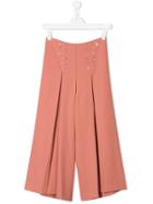 Elisabetta Franchi La Mia Bambina Laced Pleated Wide Leg Trousers -