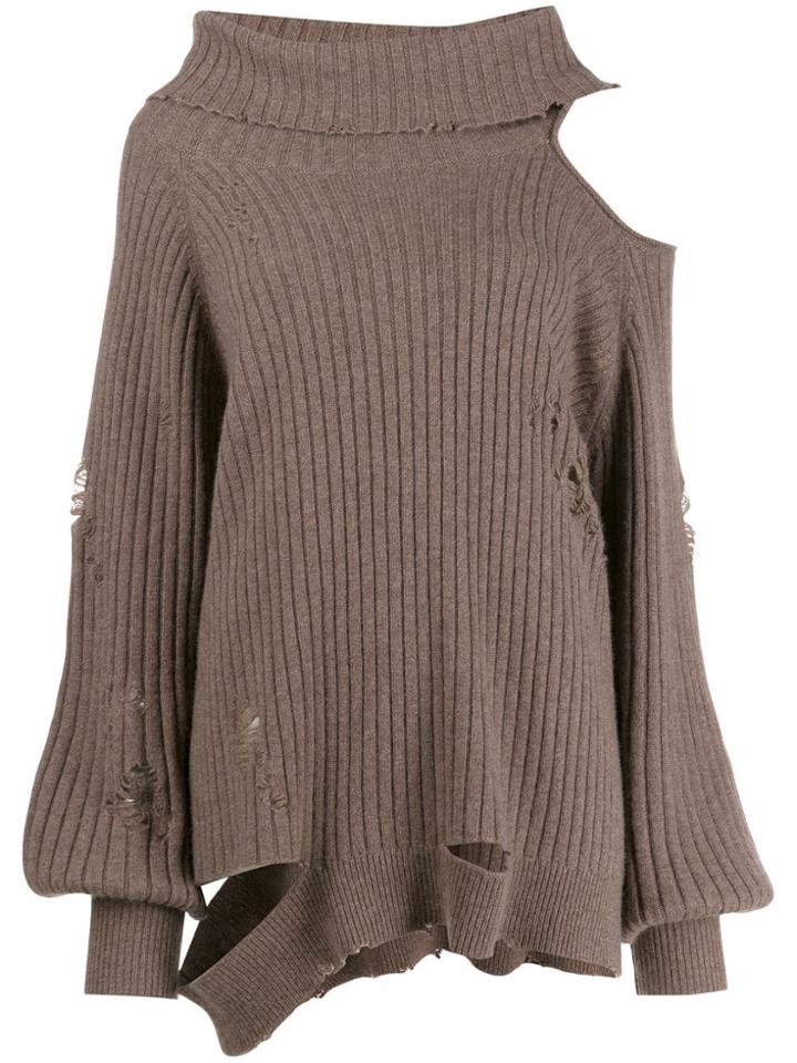 Faith Connexion Distressed Roll-neck Jumper - Brown
