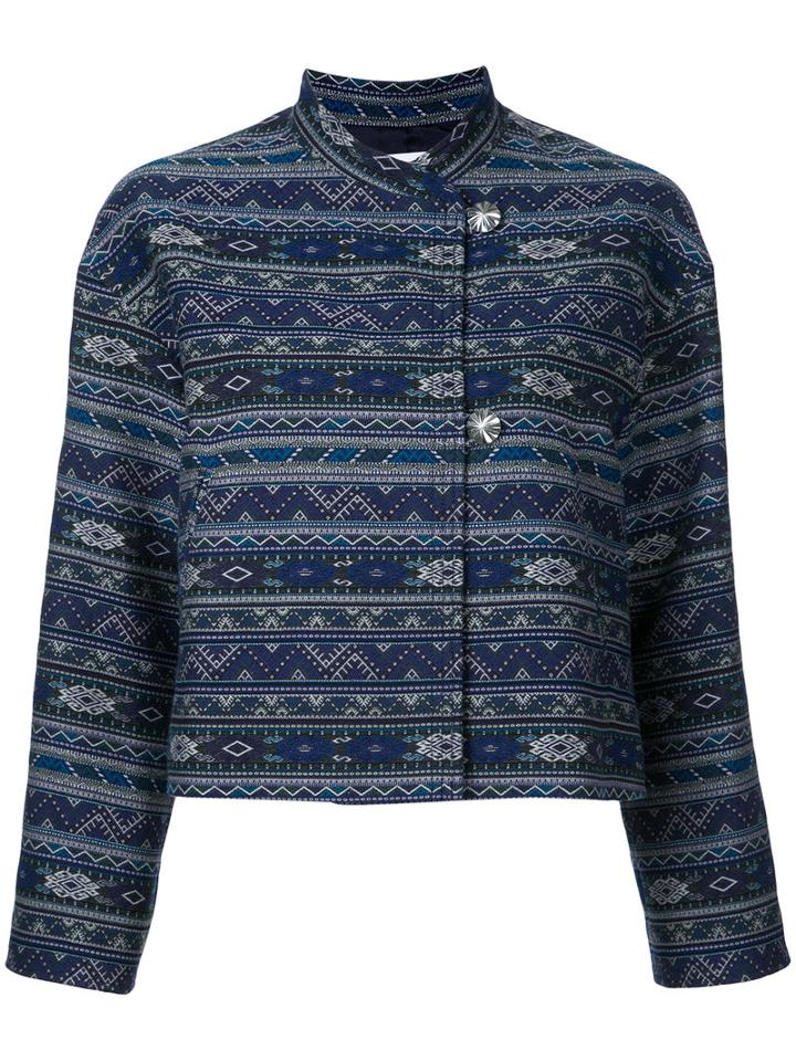 H Beauty & Youth - Zig-zag Pattern Cropped Jacket - Women - Cotton - M, Blue, Cotton