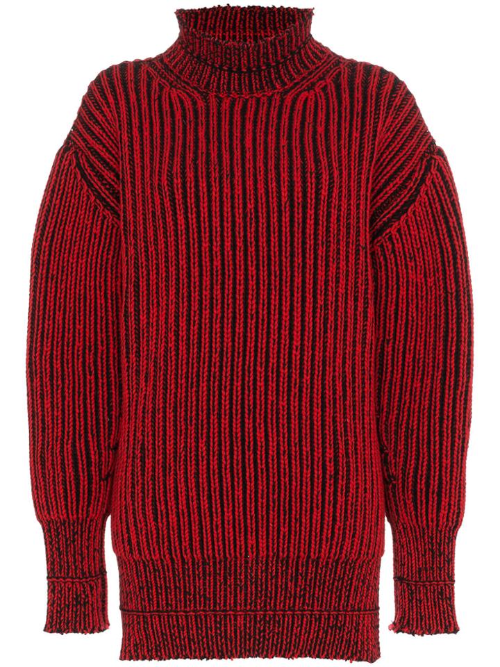 Balenciaga Distressed Rib Jumper - Red