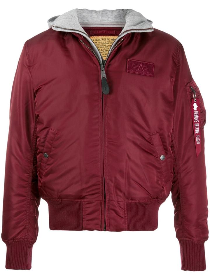 Alpha Industries Hooded Bomber Jacket - Red