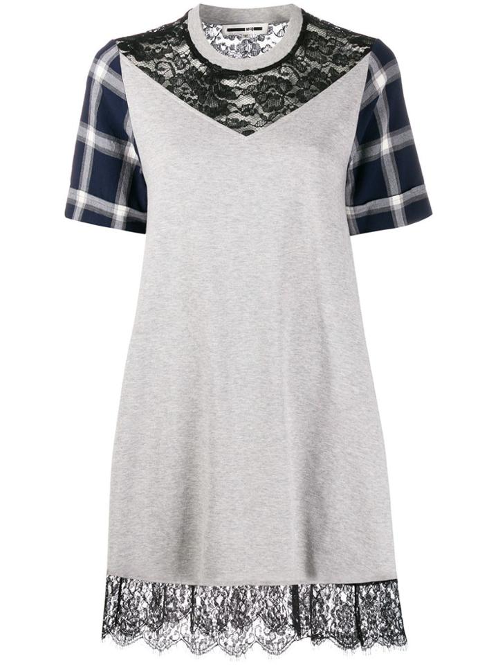 Mcq Alexander Mcqueen Contrast Lace Panel Mini Dress - Grey