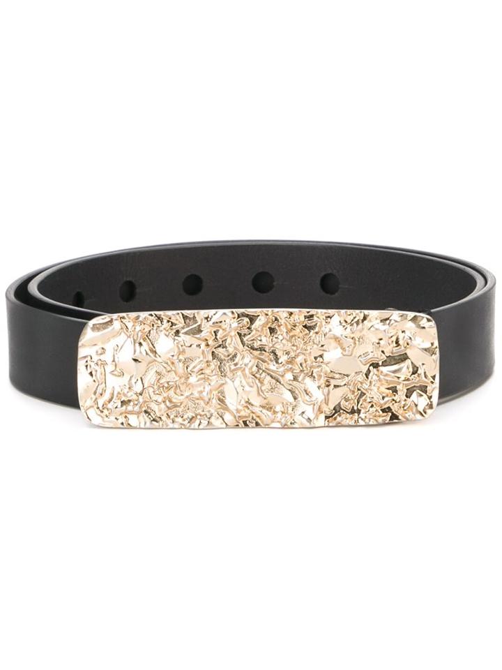 Maison Margiela Crinkle Effect Belt, Women's, Size: Small, Black, Calf Leather/zinc/aluminium/copper