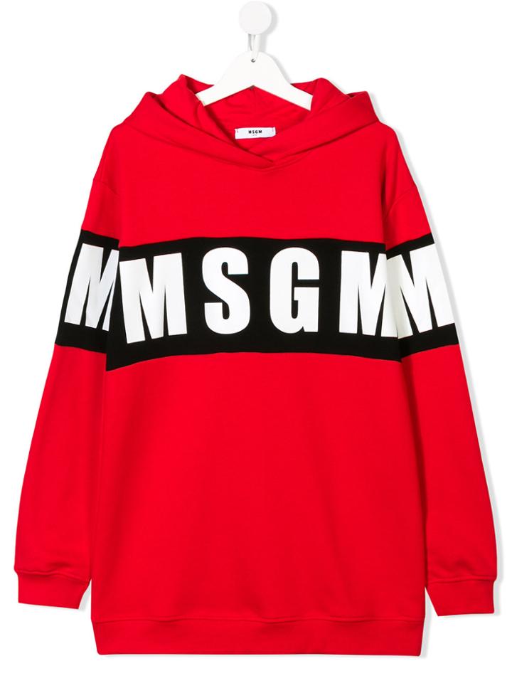 Msgm Kids Teen Logo Panel Hoodie - Red