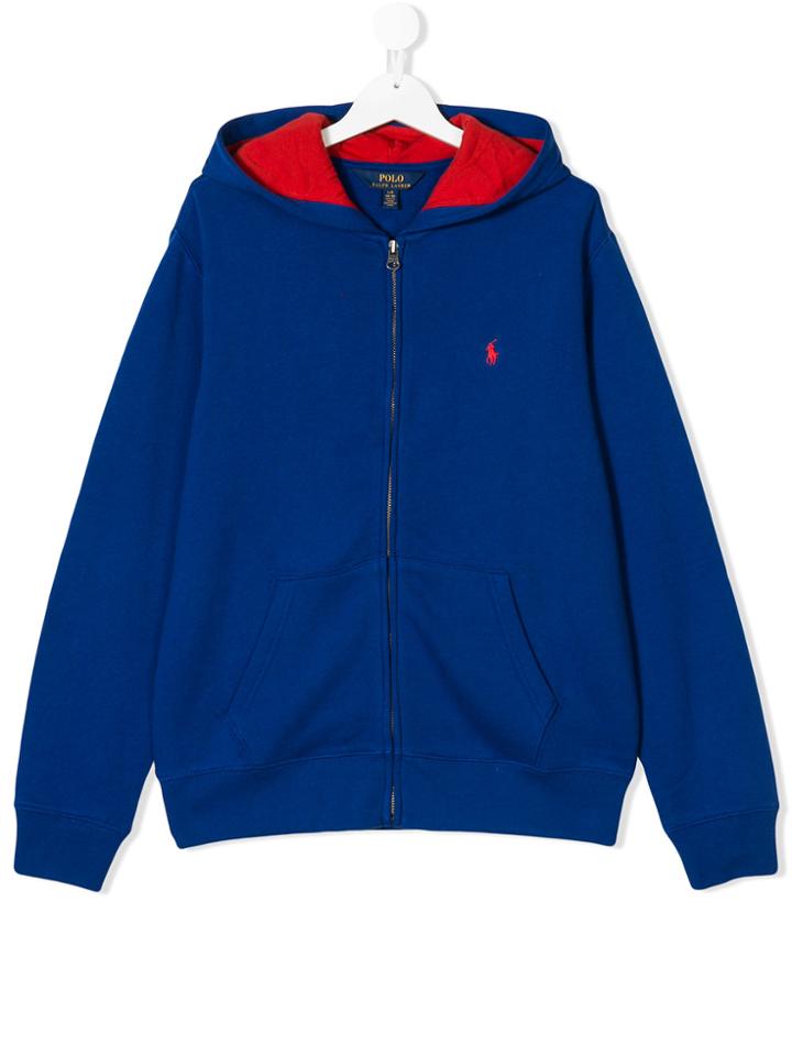 Ralph Lauren Kids Teen Logo Embroidered Full-zip Hoodie - Blue
