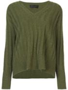Nili Lotan Ribbed Detail V-neck Sweater - Green