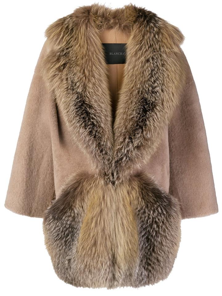 Blancha Fur Trimmed Cocoon Coat - Brown