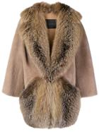 Blancha Fur Trimmed Cocoon Coat - Brown