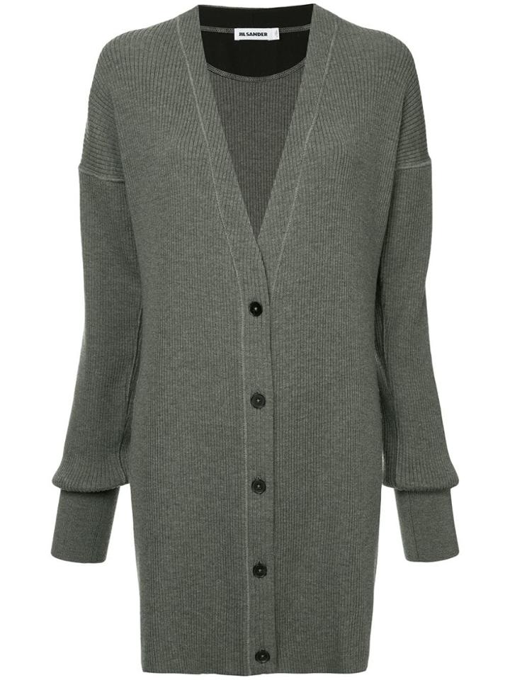Jil Sander Ribbed V-neck Cardigan - Grey