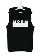 Msgm Kids - Teen Logo Print Sleeveless Hoodie - Kids - Cotton - 14 Yrs, Boy's, Black