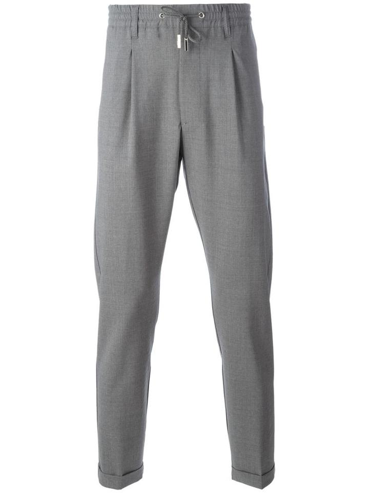 Eleventy Drawstring Waistband Tailored Trousers, Men's, Size: 34, Grey, Wool/spandex/elastane