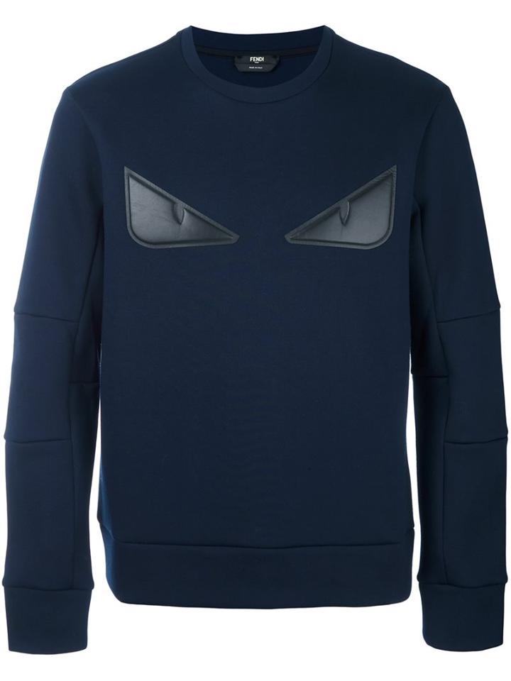 Fendi Bag Bugs Sweatshirt, Men's, Size: 46, Blue, Cotton/polyester/goat Skin