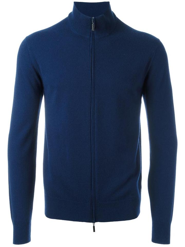 Cruciani Zipped Cardigan, Men's, Size: 50, Blue, Cashmere