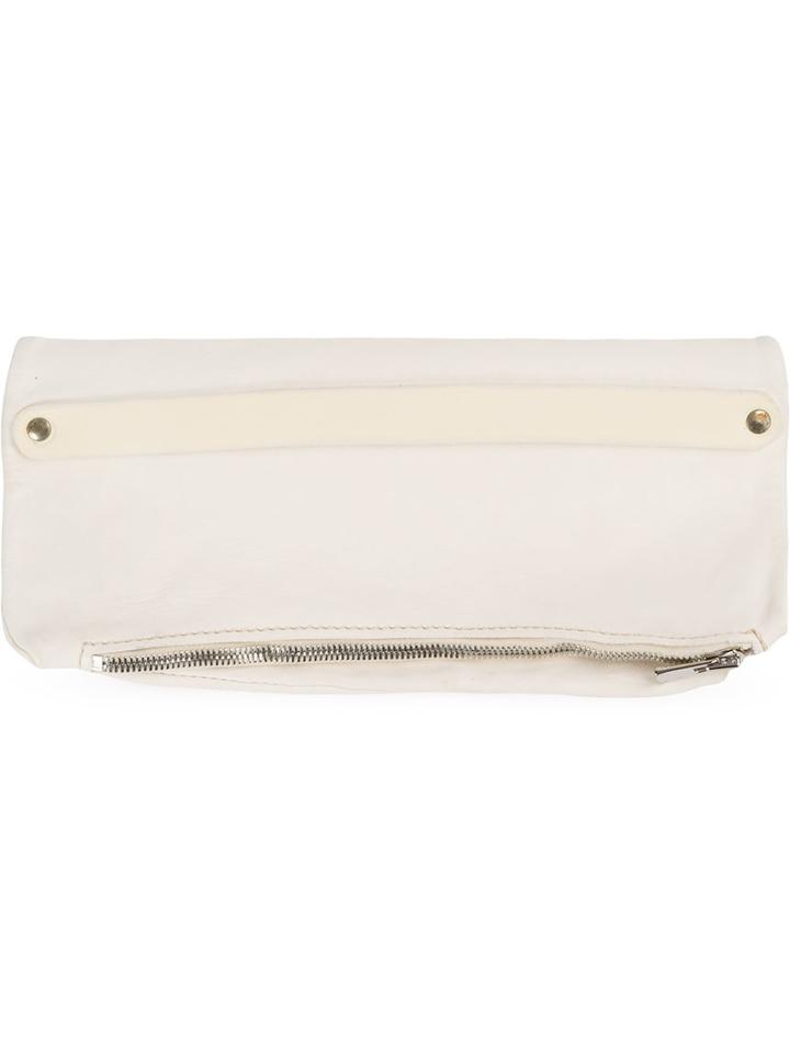 Guidi Front Strap Clutch Bag, Men's, White, Horse Leather