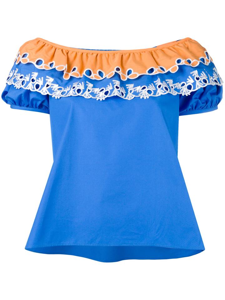 Peter Pilotto Embroidered Off-the-shoulder Top - Blue