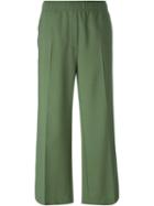 Msgm Wide Leg Cropped Trousers, Women's, Size: 44, Green, Polyester/virgin Wool