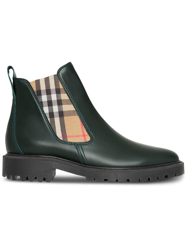 Burberry Vintage Check Detail Leather Chelsea Boots - Green