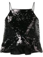 Ganni Sequinned Crop Top - Black