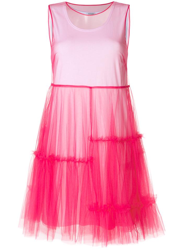 P.a.r.o.s.h. Mesh Overlay Tiered Flared Dress - Pink & Purple