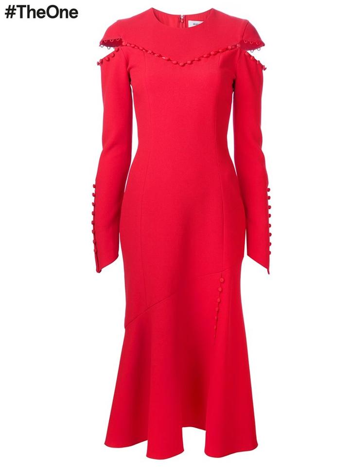 Prabal Gurung Tonal Button Detail Dress, Women's, Size: 4, Red, Polyester