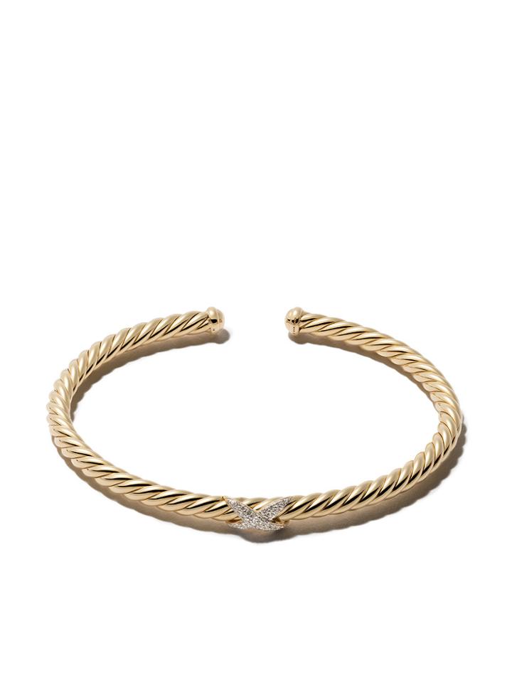 David Yurman 18kt Yellow Gold Diamond X Cable Spira Cuff Bracelet -