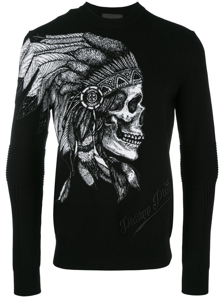 Philipp Plein Skull Print Sweatshirt, Men's, Size: Xl, Blue, Cotton/viscose/polyester