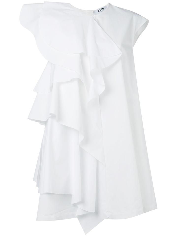 Msgm Ruffled Detail Mini Dress, Women's, Size: 38, White, Cotton