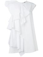 Msgm Ruffled Detail Mini Dress, Women's, Size: 38, White, Cotton