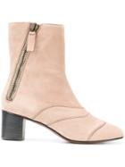 Chloé Asymmetric Zip Ankle Boots - Pink & Purple