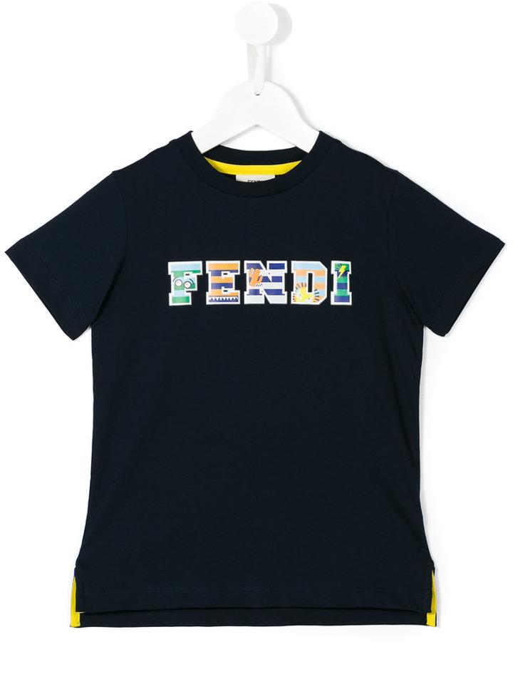 Fendi Kids Logo Print T-shirt, Boy's, Size: 7 Yrs, Blue
