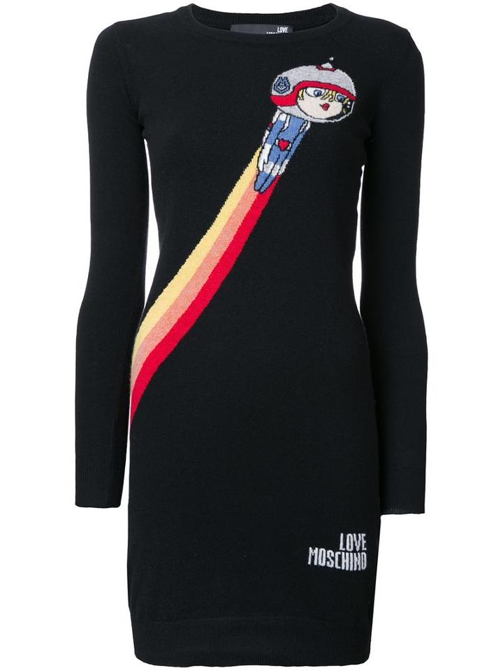 Love Moschino Space Motif Knit Dress, Women's, Size: 42, Black, Viscose/cashmere/wool/polyamide-8