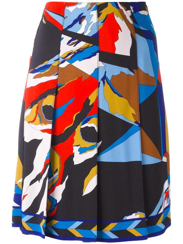 Emilio Pucci Printed Pleated Skirt, Women's, Size: 42, Silk/spandex/elastane/viscose