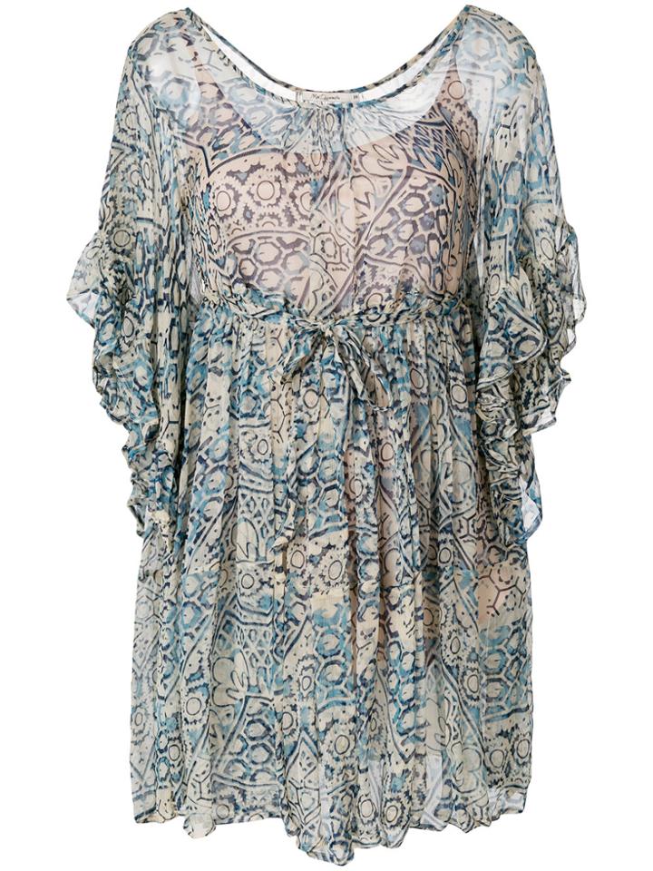 Mes Demoiselles Printed Frill Sleeve Dress - Blue