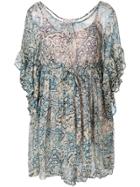 Mes Demoiselles Printed Frill Sleeve Dress - Blue