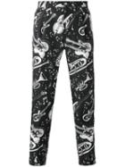 Dolce & Gabbana Jazz Print Cropped Trousers, Men's, Size: 46, Black, Linen/flax