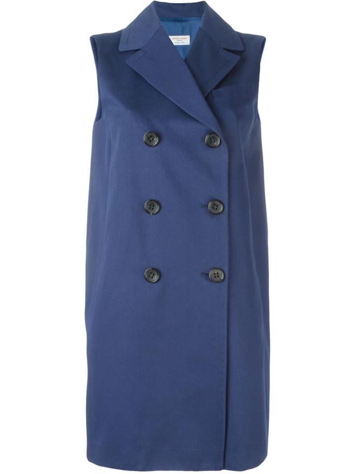 Alberto Biani Sleeveless Double Breasted Coat, Women's, Size: 40, Blue, Cotton/acetate/viscose