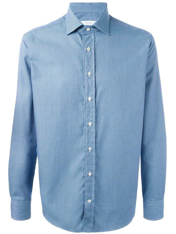 Etro Geometric Pattern Shirt, Men's, Size: 45, Blue, Cotton