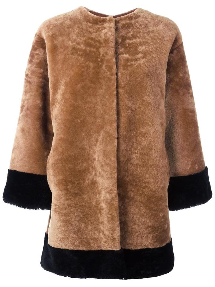 Daniela Pancheri Collarless Buttoned Jacket, Women's, Size: Ii, Brown, Sheep Skin/shearling/spandex/elastane/viscose
