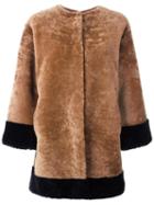 Daniela Pancheri Collarless Buttoned Jacket, Women's, Size: Ii, Brown, Sheep Skin/shearling/spandex/elastane/viscose
