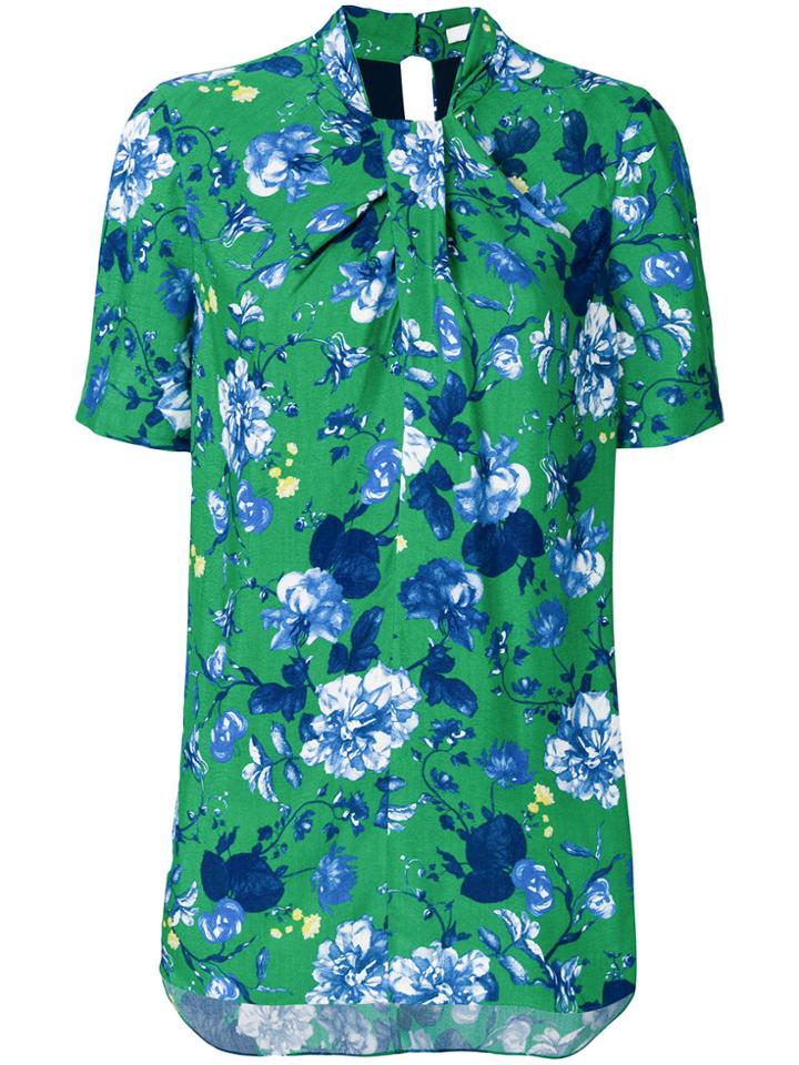 Erdem Floral Print Gathered Neck Top - Green